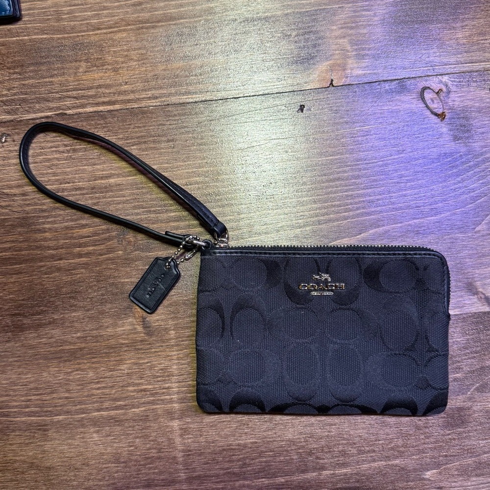 Coach Black Signature Canvas Small Wristlet​